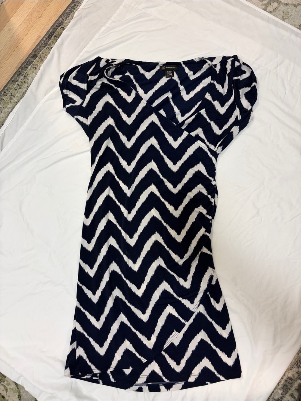 INC  Chevron Print Navy and White Dress